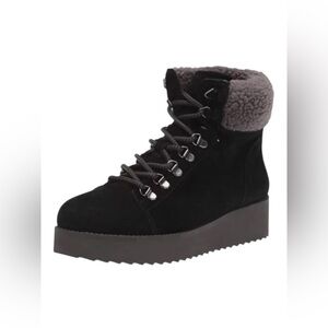 Sam Edelman Suede Shearling Ankle Hiking Boots Booties Black Sz 7.5